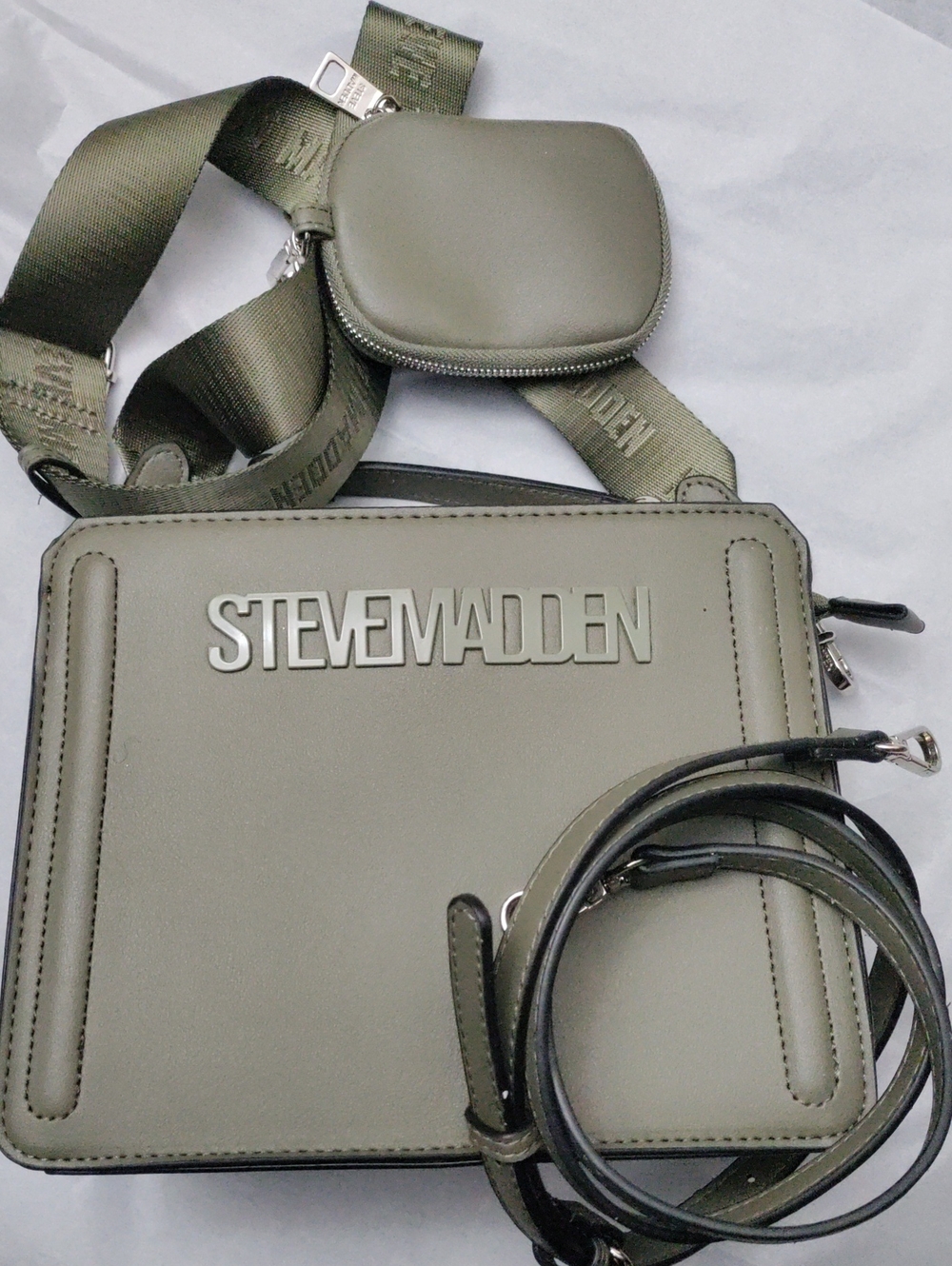 Steve Madden Khaki Green Faux Leather Crossbody Bag
